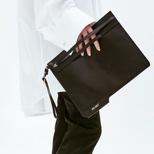 Helmet Lang Black Leather Folder Clutch NEW